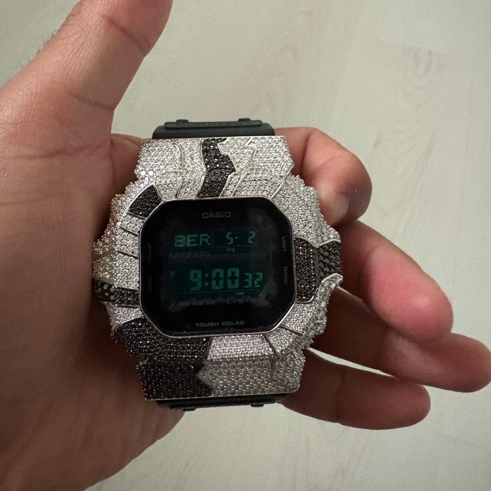 Casio Digital Watch in Black and Silver Crystal Pavé